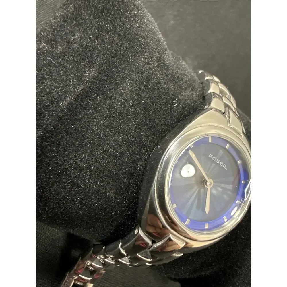 Women’s Fossil Big Tic Blue/Green ES9570 New Batteries 5.75” Band 24mm Case (G1)